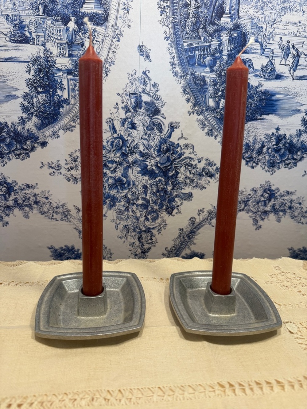 Authentic MCM York Metalcrafters Pewter Candlestick Holders- Set of 2